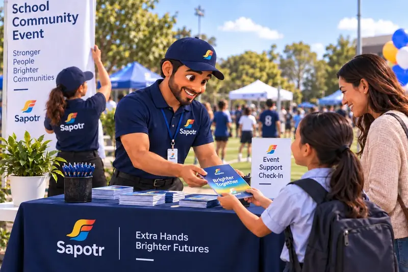 A SAPOTR handing out brochures at a school community event