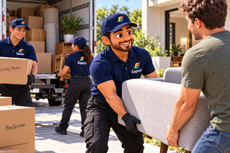 SAPOTRs carrying boxes and furniture into a home
