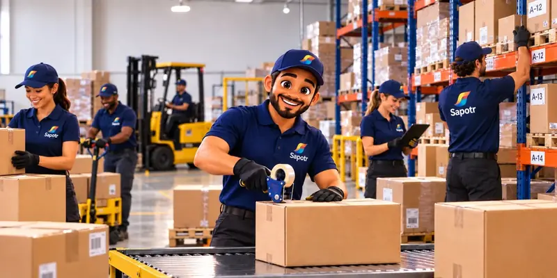 A SAPOTR taping boxes on a warehouse packing line